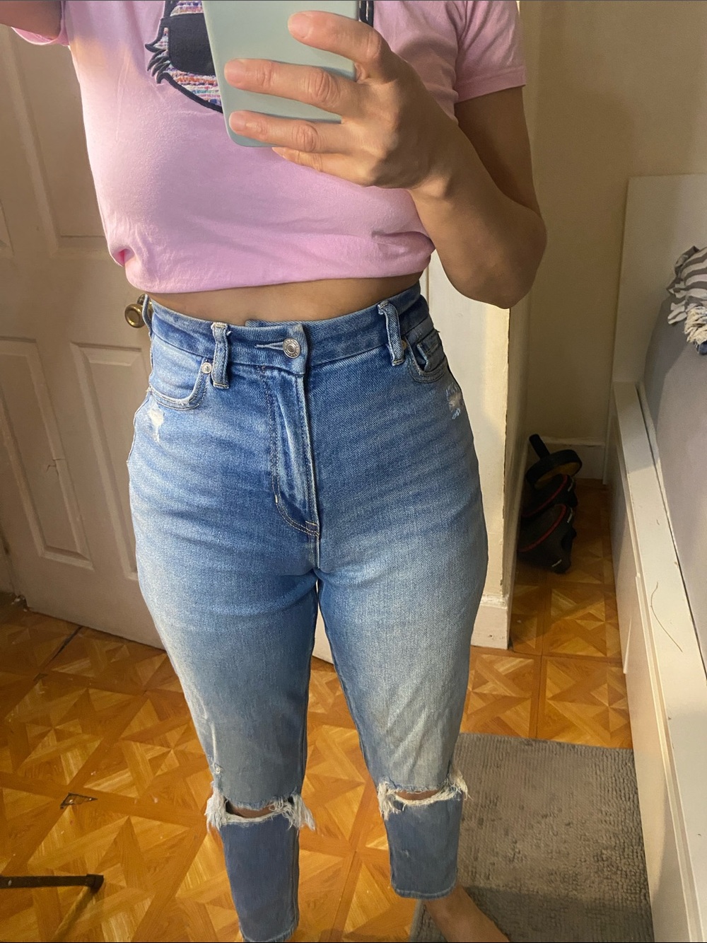 American Eagle Outfitters Light Blue High-Rise Distressed Jeans